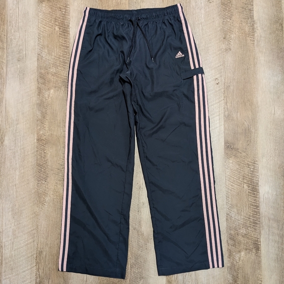 adidas Pants & Jumpsuits Adidas Gray Windbreaker Pants Pink Stripes